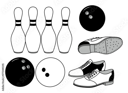 Minimalist Vector Design: Duckpin Bowling Equipment, Clean Lines, High Contrast
