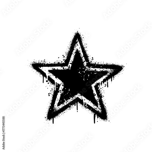 Black and White Star Graffiti Symbol with Dripping Spray Effect