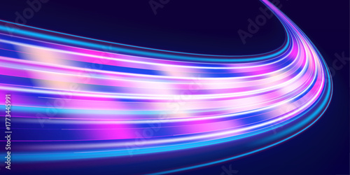 Neon light ribbons flow like liquid across a transparent PNG background, forming luminous curves and motion waves. The glowing trails convey speed, energy, and futuristic vibes. Perfect for digital vi