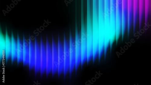 Abstract gradient of purple blue cyan color refracted strips of glass effect. Creative ribbed texture for modern futuristic technology backgrounds, banners, posters, covers, presentations. Vector
