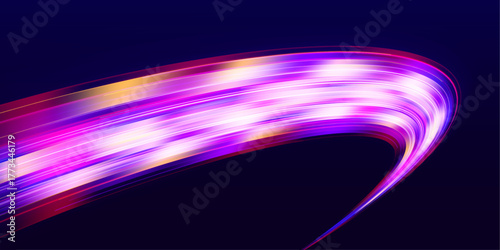 High tech lines, studio product, future cyberspace concept. Neon Color Blurred Motion On Speedway. Acceleration speed motion on night road.	