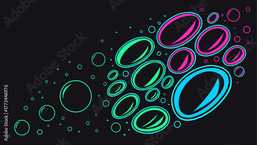 Abstract neon circles in vibrant colors on a dark background