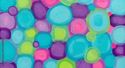 Abstract Textured Colorful Circle Pattern Background, Modern Acrylic Painting Style