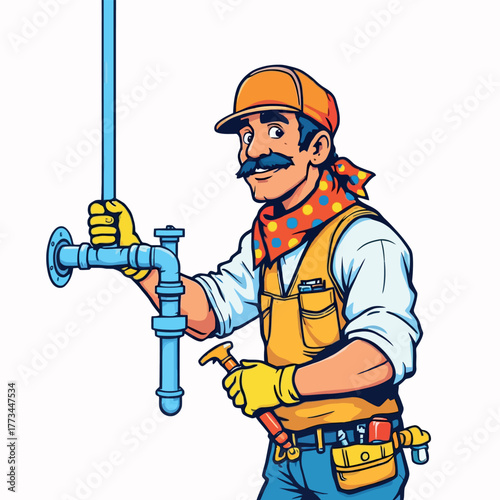 Vsai plumber working on a pipe system with a wrench