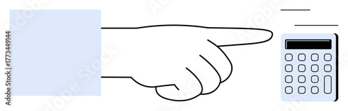Hand pointing directly at a calculator, emphasizing mathematical focus, calculations, or financial operations. Ideal for accounting, budgeting, finance, decision-making, teaching education focus