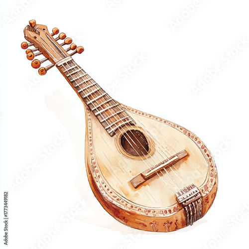 Detailed image of a beautiful antique mandolin musical instrument.