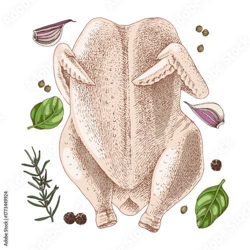 Whole raw chicken meat vector