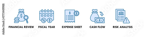 Tax and Audit banner web icon illustration concept with icon of financial review, fiscal year, expense sheet, cash flow, and risk analysis