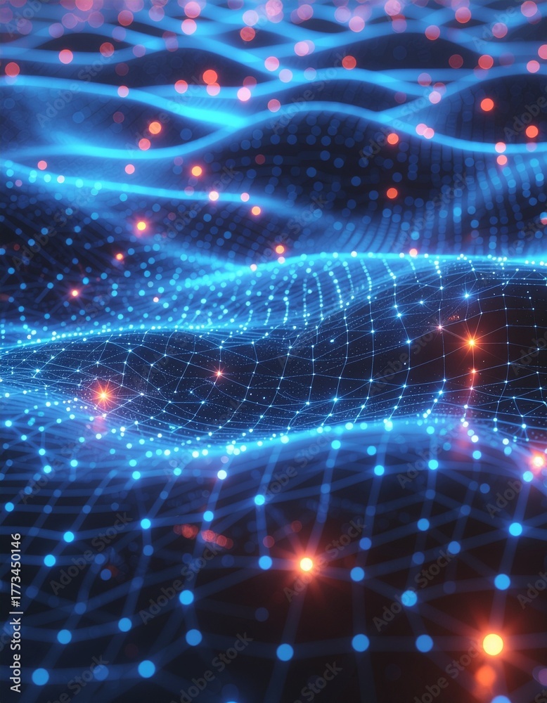 Fototapeta premium neon particles forming a bright digital connection grid