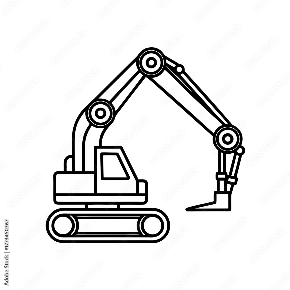 Naklejka premium Outlined construction excavator on transparent background