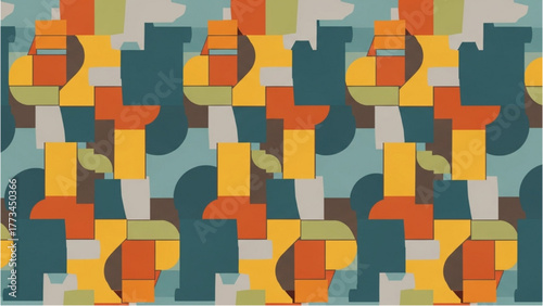 Retro abstract camouflage background with complex geometric shapes and a seamless pattern