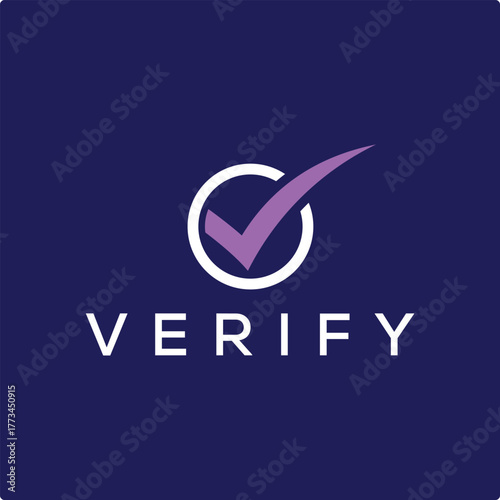 Initial letter V verify logo design, check circle round symbol icon vector