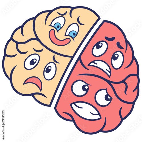 Human Emotions Concept Brain Illustration. Perfect for psychology textbooks, emotional intelligence infographics, education posters, therapy resources