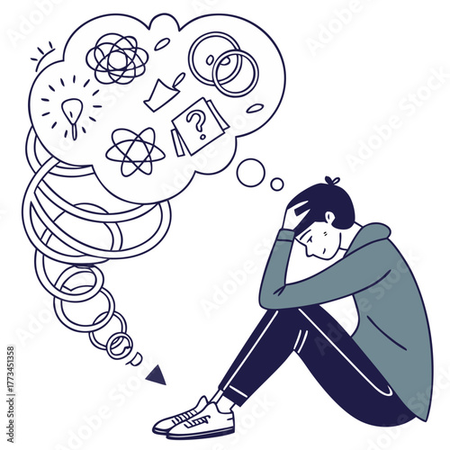 Overthinking and Mental Overload Concept. Perfect for mental health infographics, stress management workshops, mindfulness blogs, educational visuals