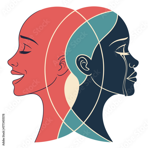 Inner Conflict and Emotional Duality Concept. Perfect for psychology journals, personality studies, artistic mental health illustrations, emotional education