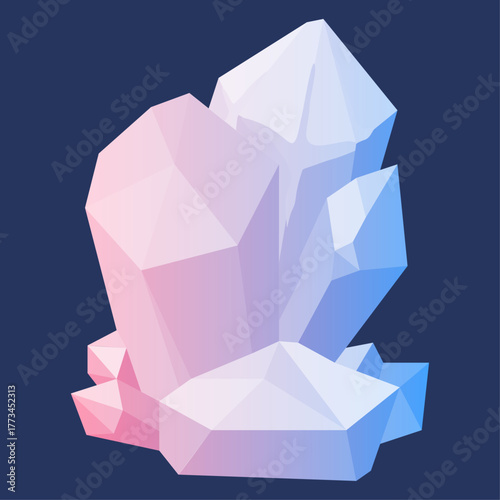 Crystal Formation with a Gradient of Pink and Blue, Low-Poly Geological Gemstone Illustration