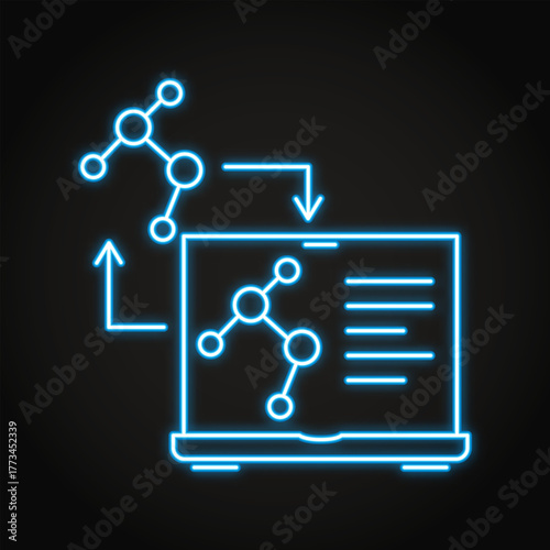 Digital twin model neon icon. Vector illustration