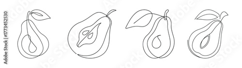 Four detailed line drawings of pawpaw fruit showing interior and exterior