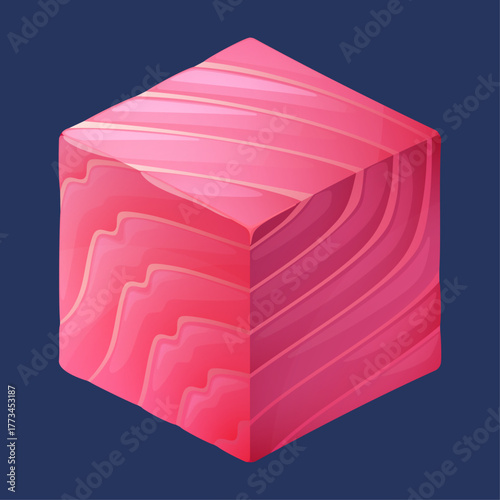 Vibrant raw fish fillet cube illustration, perfect for sushi and sashimi menus, culinary art, and fresh food concepts