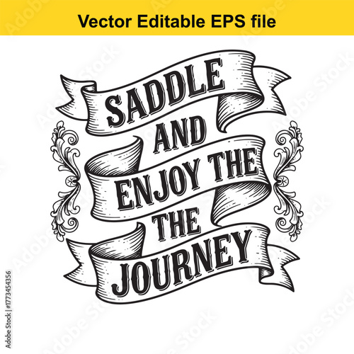 Saddle and enjoy the journey, retro banner with decorative elements