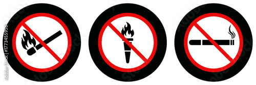 No smoking prohibited sign vector for public area, No fire sign vector for safety warning, no smoking and fire prohibition symbol, safety symbol vector for fire restriction, vector icons