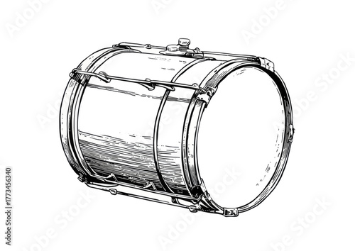 Illustration of a drum, a percussion instrument, in black and white.
