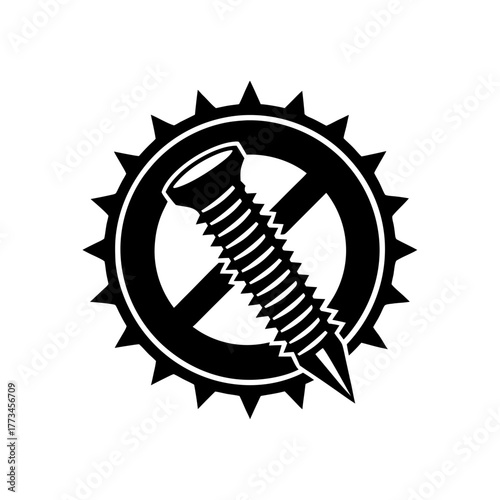 Screw inside a spiked circle on transparent background silhouette