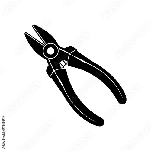 Black cutting pliers on white on transparent background silhouette