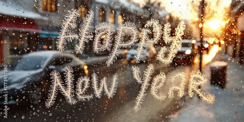 Window with frosted Happy N...