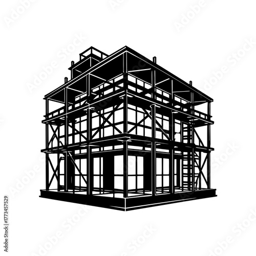 Construction frame of building on transparent background silhouette