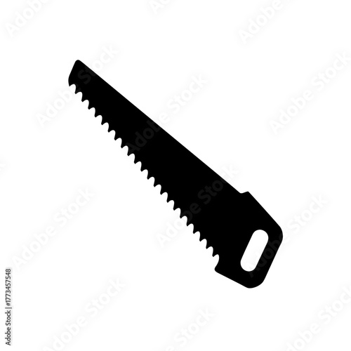 A black silhouette of a saw on transparent background
