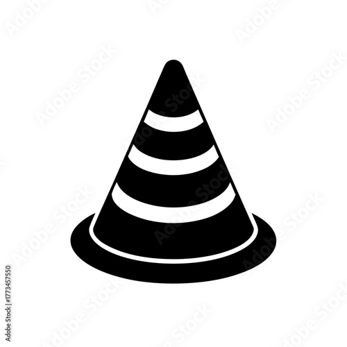 Isolated black traffic cone art on transparent background silhouette