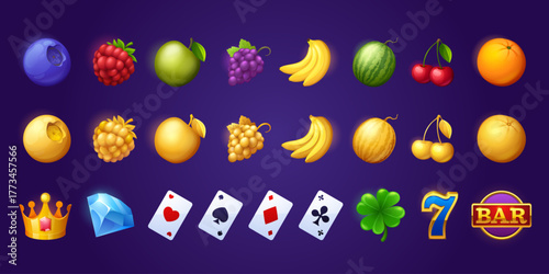 Icons for gambling slot machine in casino