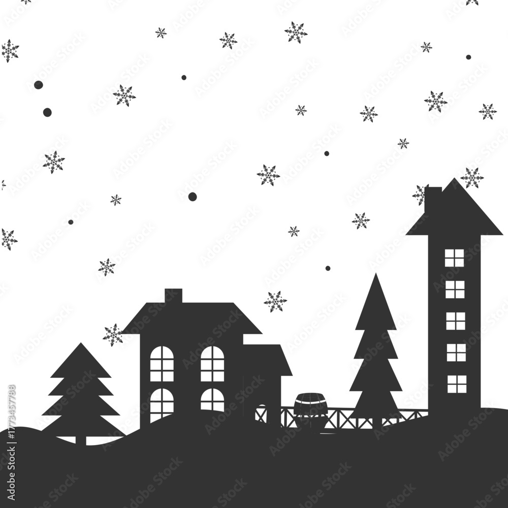 Fototapeta premium Winter Village Silhouette