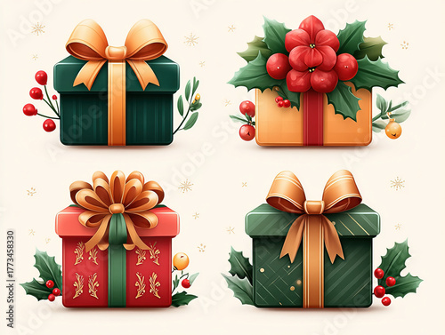 set of Christmas gifts illu...