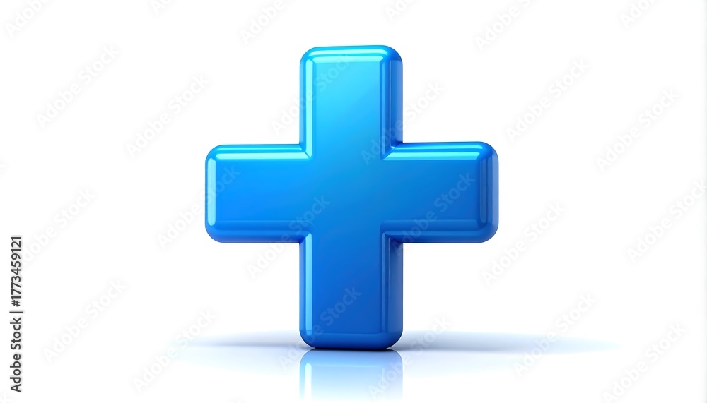 Obraz premium Blue medical cross icon with soft reflections, healthcare and medical concept, isolated on white background