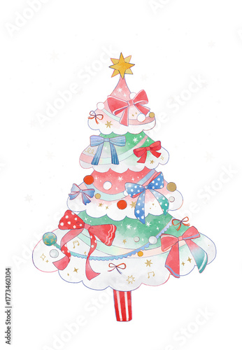 背景透過の水彩クリスマスツリー