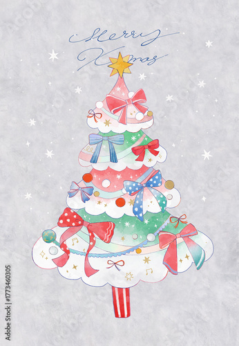水彩クリスマスツリーカード