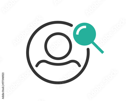 Identity exam inspection verification icon simple line stroke vector, user account search via magnifying glass sign symbol pictogram, human profile analysis research investigation image
