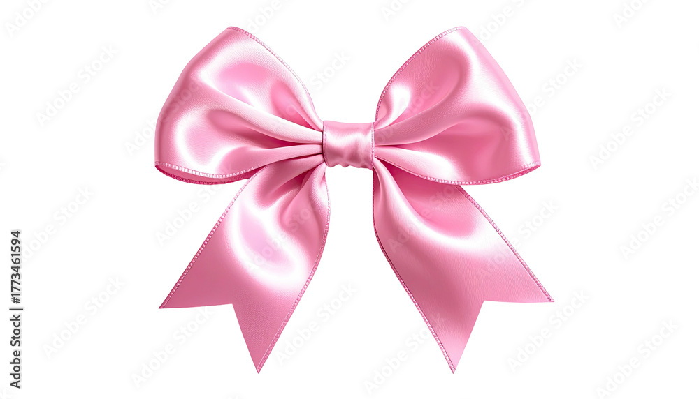 Fototapeta premium Pink, satiny bow with symmetrical loops isolated on black