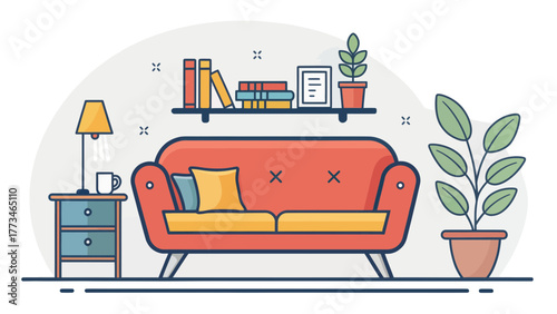 A Sofa Inside a Reading Corner Room Illustration
