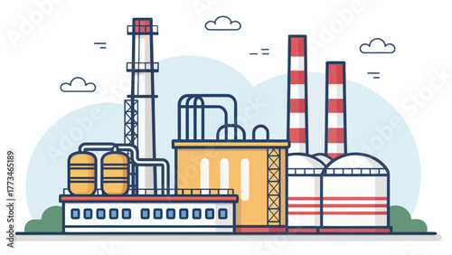 Industrial Gas Refinery Illustration Representing Manufacturing Processes