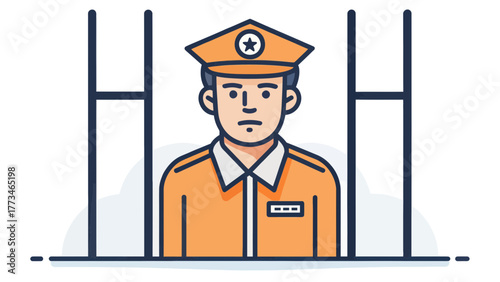 Officer in orange uniform standing behind prison bars