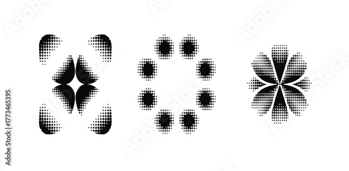 Abstract dark geometric vector patterns with futuristic symmetrical designs on a black background