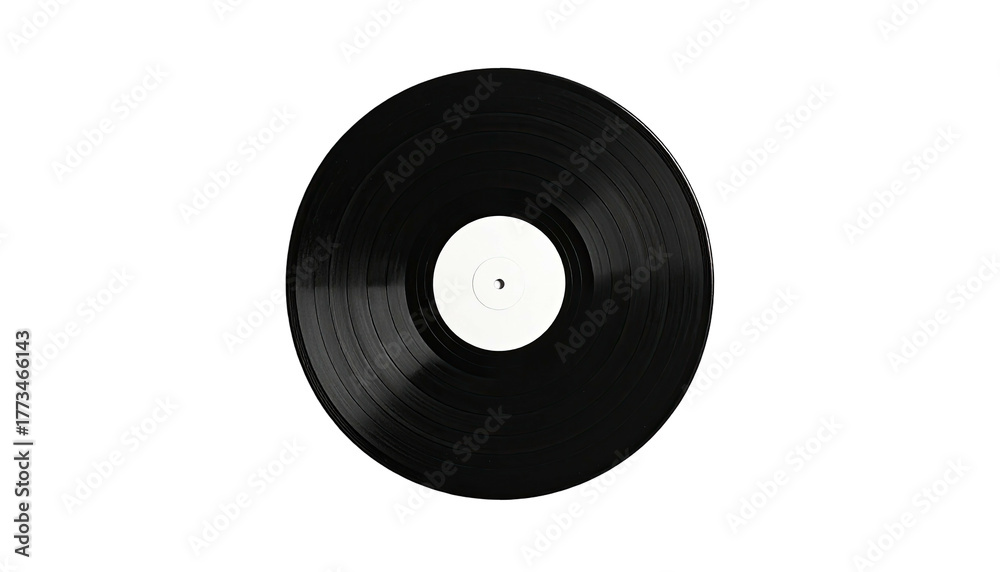 Fototapeta premium Centered black vinyl record against a stark black background