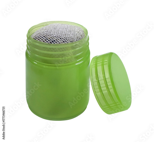 Green Herbal nasal inhaler bottle and lid isolated on white background