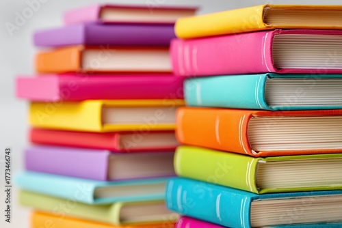 Wallpaper Mural Colorful stack of hardcover books with vibrant covers on a blurred background Torontodigital.ca