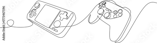 Continuous line drawing. Gaming Device and Esports.  Vector illustration.