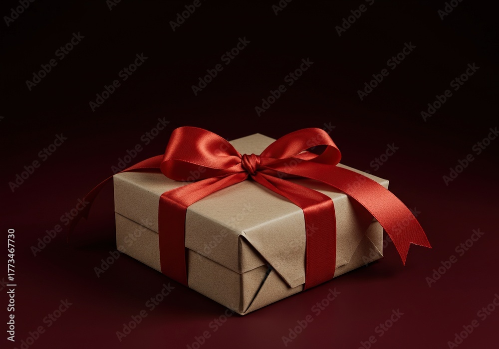 Obraz premium A beautifully wrapped festive gift box with a decorative ribbon and bow, ready for a special celebratory occasion. Captures the spirit of giving ,seasonal ,holiday ,package