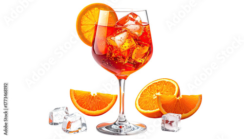 Aperol spritz drink with ice, garnished with orange slice